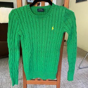 Green Cable-Knit Ralph Lauren Crew Neck Sweater